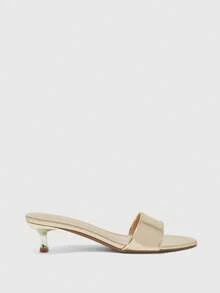 CUCCOO BIZCHIC Summer New Round Toe Mid-Heel Gold One-Piece Women's High-Heeled Sandals Slippers Daily Versatile Simple Commute All-Match Toe Dew Women's Sandals - Iron plate light gold - View 2