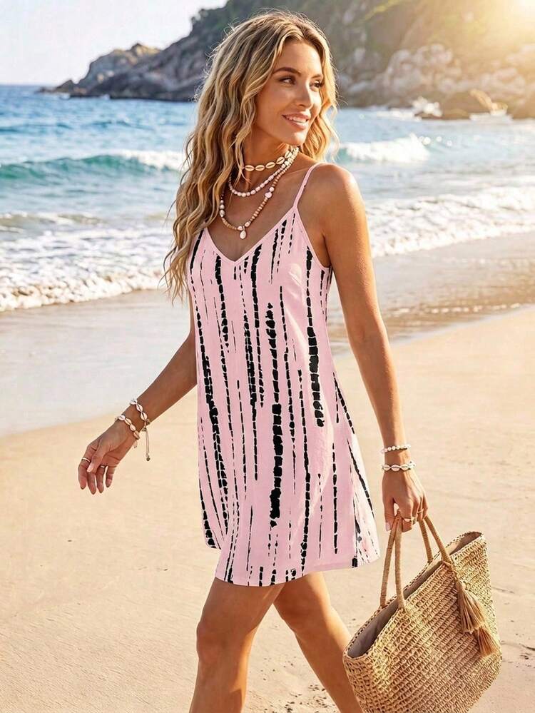 SHEIN LUNE Gaun Mini Kasual Bermotif untuk Wanita, Cocok untuk Musim Gugur/Dingin - Baby Pink - View 6