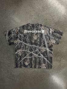 Manfinity ZONE917 Street Loose Camouflage Dry Branches & Leaves JESUS IS MY KING Print Loose Short Sleeve T-Shirt, Suitable For Spring/Summer Party Gift (High Quality) - Multicolor - View 5