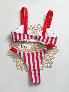 Swim Mod Women's Summer Beach Striped Sexy Fashion Bikini Two-Piece Swimwear Set - Multicolor - View 3