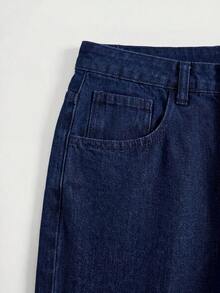 SHEIN Girlism Teenager Mädchen Tasche Weite Beine Locker Lässig Vielseitig Denim Jeans - Dunkle Waschung - Übersicht 4