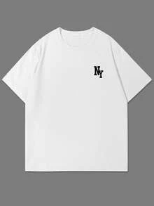Manfinity Homme Men's Letter Print Round Neck Casual Summer Short Sleeve T-Shirt - White - View 8
