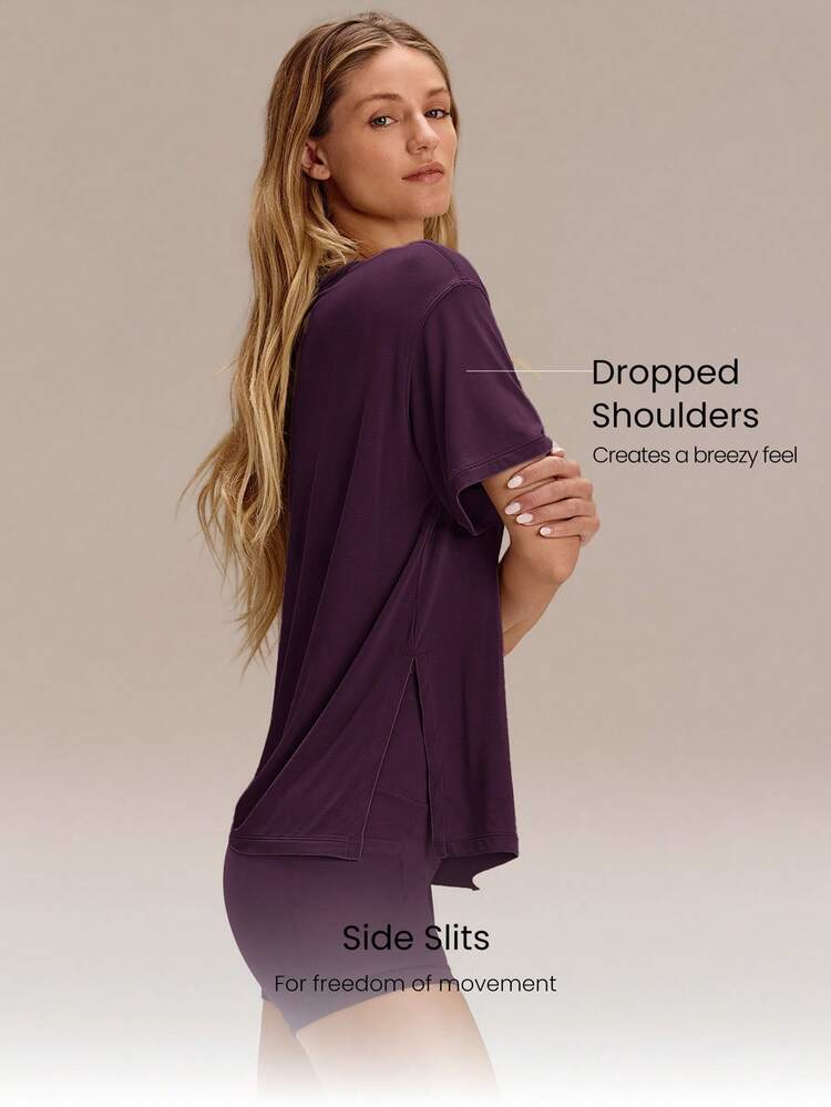 GLOWMODE Camiseta Oversized Modal Everymode Casual Diaria Camisa de Compresión - Bold Plum - Añade 3
