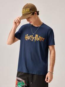 Strevion Harry Potter Kaos Pria Minimalis Motif Grafis Leher Bulat Lengan Pendek, Musim Panas - Navy Blue - View 4