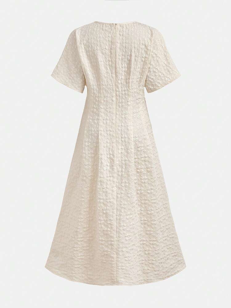 Girlism Tween Girls Summer Fashion Jacquard Elegant Waist-Cinched Long Party Dress, Graduation Ceremony - Apricot - View 2