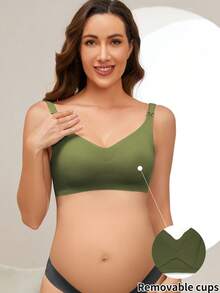 Moonlight&Mama Maternity Simple Solid Color Seamless Bra - Olive Green - View 4