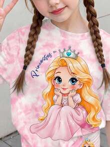 Young Girl Young Girls Simple Casual Short Sleeve Cartoon Pattern Leggings 2 Pieces Set - Multicolor - View 3