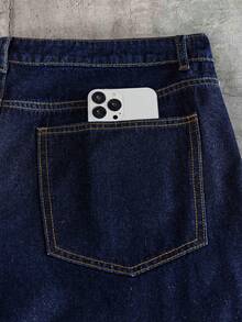AXEPEAK Shorts de mezclilla con estructura de patchwork asimétrico lavados para hombre - Azul - Ver 6