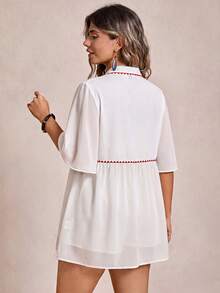 Freevana Women's Plus Size Pattern Print Short Sleeve Casual Shirt - White - View 2