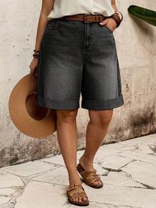 EMERY ROSE EMERY ROSE Shorts de mezclilla holgados con botones y bolsillos versátiles de moda talla grande - Negro - Ver 8