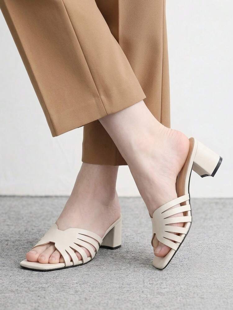 CUCCOO BIZCHIC Women's Apricot Cross-Strapped High-Heeled Sandals, Square Toe Comfortable High-Heeled Sandals, Commuter-Style Sandals - Apricot - View 3
