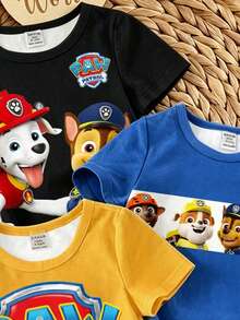 SHEIN | PAW Patrol 男嬰休閒簡約上衣，適合夏季，經典勇敢系列，可愛卡通圖案印花，Chase、Rubble、Brave圖案印花款 - 彩色 - View 4