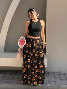 GalTyme 大尺碼女款純色百褶上衣與花卉圖案兩件套 - 彩色 - 查看 5
