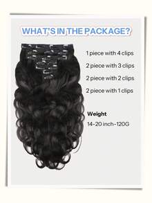 Extensões de Cabelo Humano com Ondas Corporais 120G/Conjunto, Extensão com Clipes para Cabeça Completa, Extensão de Cabelo Brasileiro com Clipes para Mulheres - S1B - Visão 2