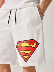 Strevion SUPERMAN Men's Loose Superhero Graphic Print Casual Sports Shorts, Summer - White - View 7