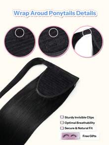 Ponytails Extensions Human Hair Jet Black Remy Hair Extensions Invisible Wrap Around Ponytail Real Human Hair For Women Daily Work - S1 - View 6