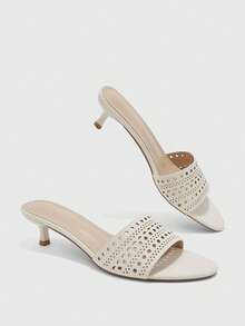 CUCCOO BIZCHIC Women's New Summer Beige Hollow Piece Women's High-Heeled Sandals Round Toe Mid-Heel Open-Toed Sandals Are Suitable For Daily Versatile And Comfortable - Ingenuity Sheep Bamibai 46 # - View 9