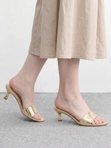 CUCCOO BIZCHIC Summer New Round Toe Mid-Heel Gold One-Piece Women's High-Heeled Sandals Slippers Daily Versatile Simple Commute All-Match Toe Dew Women's Sandals - Iron plate light gold - View 5