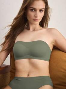 Ocili 女款極簡純色無縫抹胸內衣 - 軍綠色 - 查看 5