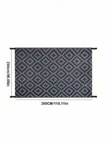 1pc 5'x8' Outdoor Rug For Patio , Waterproof Mat, Double-Sided Plastic Camping Rug, RV, Porch, Deck, Campers, Balcony, Backyard, Black And Gray - A - View 9