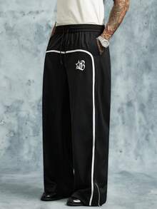 INCRYTM Men's Wide Leg Printed Drawstring Waist Street Pants, Fall Wide Leg - Black - View 3