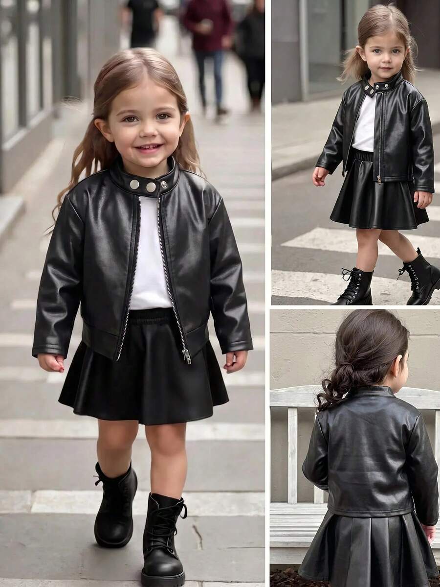 SHEIN Babygirl Street Style Versatile Black Long Sleeve Jacket - Black - View 1