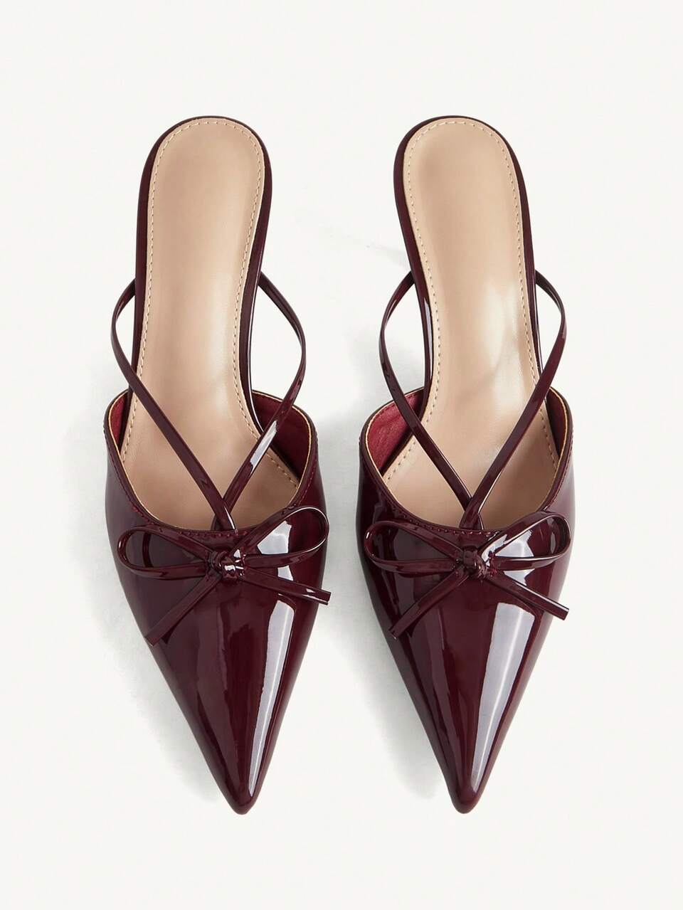 CUCCOO CHICEST Women's Shoes Pointed Bow Burgundy Backspace Mueller Shoes, Party Date Wedding Wear