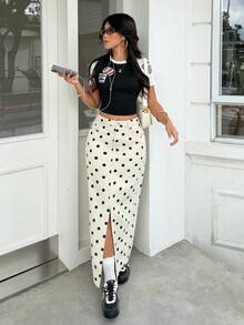 StreetHx 波點印花開衩牛仔裙 - 彩色 - 查看 8