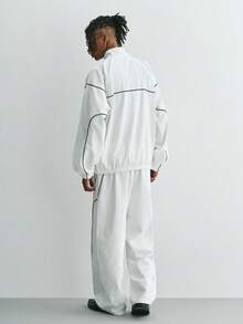 Sonviro Men's Contrast Trim Zip-Up Jacket And Drawstring Waist Pants Casual Suit - White - View 2