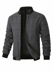 Manfinity Homme 男士千鳥格深色成熟休閒通勤居家舒適拉鍊夾克外套 - 棕色 - 查看 4