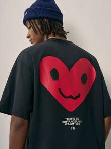 Sonviro Men's Casual Heart Print Short Sleeve T-Shirt - Black - View 1