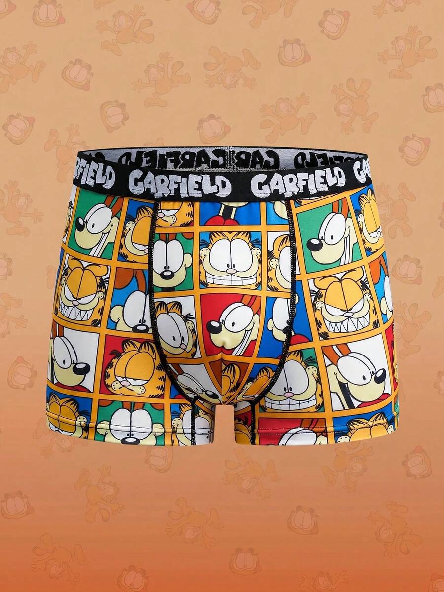GARFIELD | SHEIN Celana Dalam Kasual Pria Motif Huruf & Kartun untuk Sehari-hari - Kuning - View 1