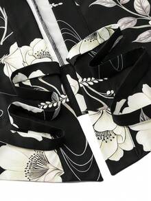 Irokai 日式傳統夏季女款兩件式和服浴衣 花卉印花（不含腰帶） - 黑色 - 查看 6