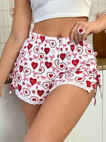 SweetSlumber Sweet Cute INS Heart & Bow Print Women's Pajama Shorts - Multicolor - View 1