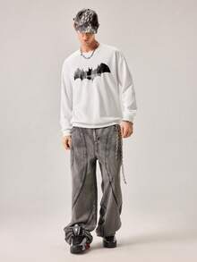Strevion BATMAN Sweatshirt Lengan Panjang Leher Bulat Kasual Pria dengan Gambar City, Musim Semi/Gugur - Putih - View 7