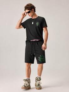 Strevion Men's Summer Fashion Rick And Morty Graphic Print Letter Print Sports Short Sleeve T-Shirt And Shorts 2pcs Casual Daily Set - Black - View 5