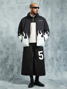 INCRYTM Manfinity Streetrush Men Long Sleeve Street Flame Pattern Winter Coat, Gift For Boyfriend, Streetwear, For Fall - Black - View 3