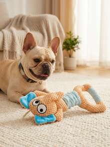 PETSIN Orange Elephant Plush Dog Toy With Tug Handle & Squeaker, Interactive Pet Chew Toy For Small Dogs & Cats, Funny Crinkle Puppy Toy For Indoor Play, Teeth Cleaning & Boredom Relief - Orange handle elephant - View 6