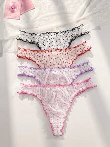 PetitDoll 4pcs Plus Size Sweet Heart Ruffle Bow Triangle Panties - Multicolor - View 2