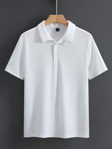 Manfinity Homme 男士純色短袖休閒/商務 Polo 衫 白色領子襯衫 男士鈕扣 Polo 衫 針織 Polo 衫 男士短袖 Polo 正式款 - 白色 - 查看 6