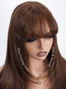 ALL READY WIG 分層修剪絲滑直髮蕾絲假髮，附輕盈空氣瀏海，100% 真 Remy 人髮，4X4 預剪蕾絲，穿戴即走免膠水假髮，蕾絲修飾層次與法式瀏海，180% 密度，Three-Go 初學者友善女性真人髮假髮 - S4 - 查看 5