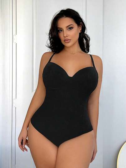 SHEIN SXY بودي سوليد لون أكمام غير محدودة للنساء بحجم إضافي