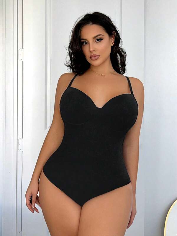 SHEIN SXY Plus Size Women's Solid Color Sleeveless Bodysuit