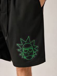 Strevion Men's Summer Fashion Rick And Morty Graphic Print Letter Print Sports Short Sleeve T-Shirt And Shorts 2pcs Casual Daily Set - Black - View 11