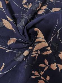 SHEIN LUNE 女款夏季復古碎花抓皺花瓣袖抓皺腰長洋裝 - 藏蓝色 - 查看 6