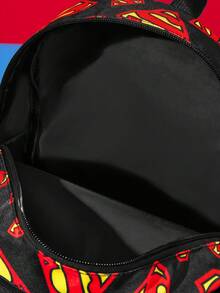 SUPERMAN X SHEIN Shield Print Polyester Backpack, Spacious Design For Daily Commute, School And Short Trips, Durable And Practical - Black - View 4
