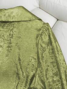 Franclia Elegant Olive Green Blouse For Women,Fall Winter Office Top  Puff Long Sleeve,Collar Neck,Asymmetrical Hem,Cinched Waist & Side Hidden Zipper Details - Olive Green - View 3
