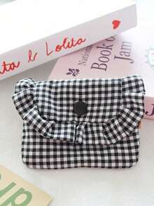 1Pc Cute Plaid Pattern Camera Bag CCD Storage Bag Canvas Camera Case Mini Cute Square Cosmetic Bag Camera Dustproof Storage Bag Camera Pouch Women Lipstick Sanitary Napkins Storage Pouch Wallet Coin Purse Card Holder - Multicolor - View 26