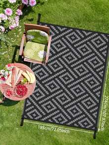 1pc 5'x8' Outdoor Rug For Patio , Waterproof Mat, Double-Sided Plastic Camping Rug, RV, Porch, Deck, Campers, Balcony, Backyard, Black And Gray - A - View 8