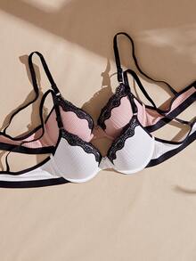 Lullawish 2pcs Lace Eyelash Underwire Push-Up Bra For Small Chest - Multicolor - View 4